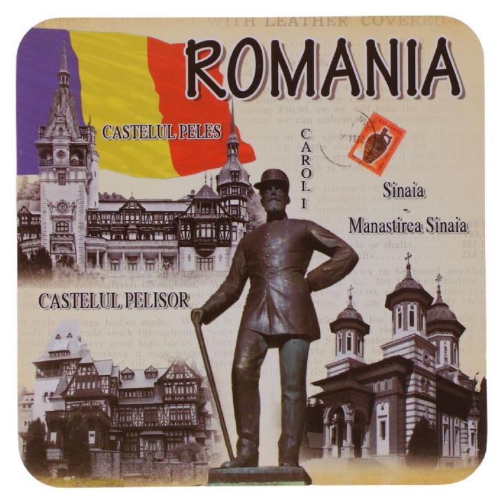 Комплект от 6 части, Поставка за чаша Romania, Квадрати, NO6874, 9,5 см, Многоцветни