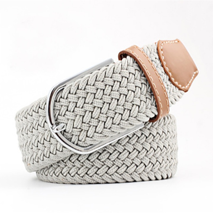 Fonott öv, KOTYS, elasztikus, unisex, változó hossza 105 - 125 x 3,5 cm, világosszürke szín