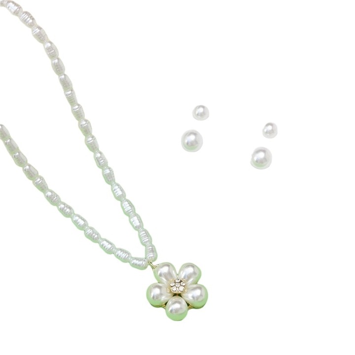 Set colier si 2 perechi cercei, auriu, cu perle si pietre, Leyla C15, Pursehuit