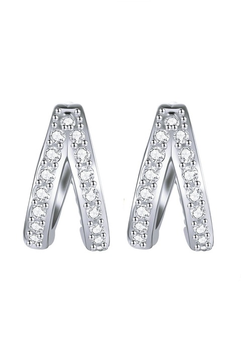 Cercei rotunzi din argint 925 Bohemian Hoops argintii cu pietre de zirconiu, aniversare, sarbatori, martisor