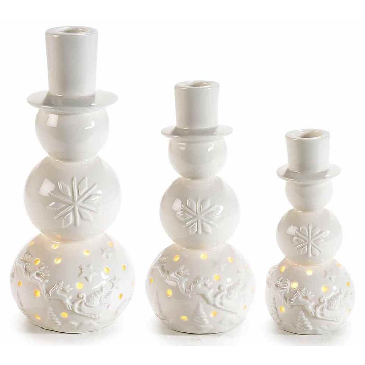 Set 3 sfesnice portelan alb cu led 11x25 cm, 9.5x20.5 cm, 8x16.5 cm