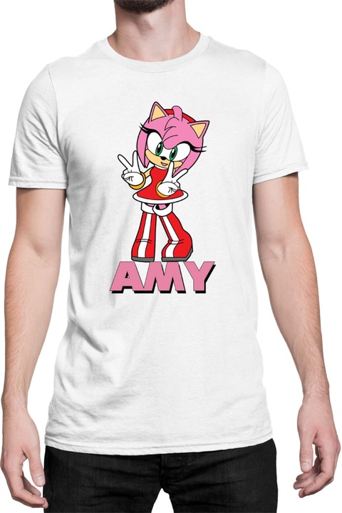 Férfi póló Sonic The Hedgehog Tralala Amy 01, Fehér