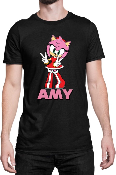 Férfi póló Sonic The Hedgehog Tralala Amy 01, Fekete