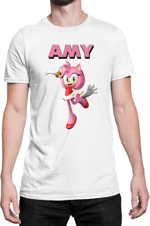 Férfi póló Sonic The Hedgehog Tralala Amy 02, Fehér