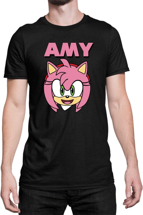 Férfi póló Sonic The Hedgehog Tralala Amy Face 01, Fekete