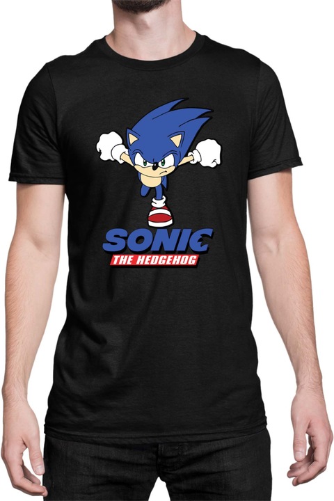 Férfi póló Sonic The Hedgehog Tralala Sonic Naruto Run, Fekete