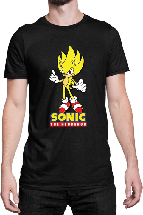 Férfi póló Sonic The Hedgehog Tralala Sonic Yellow 01, Fekete