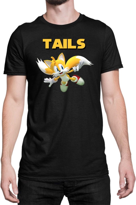 Férfi póló Sonic The Hedgehog Tralala Tails 04, Fekete