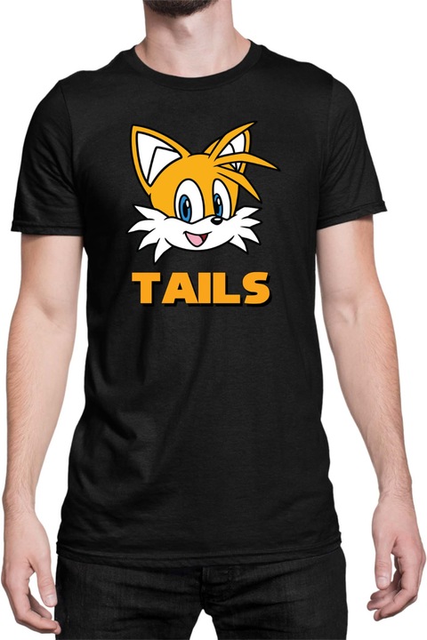 Férfi póló Sonic The Hedgehog Tralala Tails Face 01, Fekete