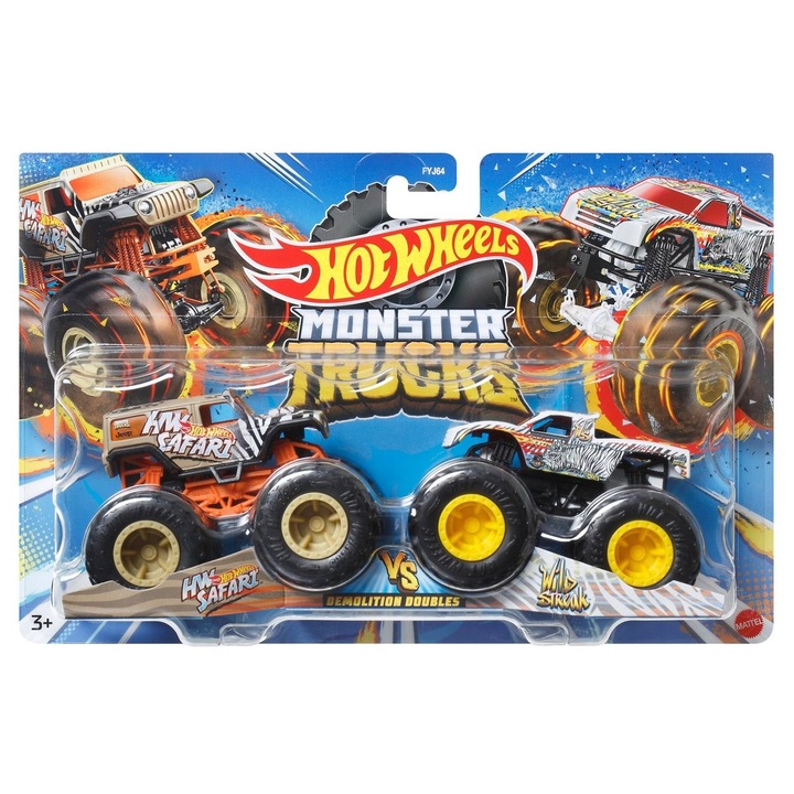 2 db Hot Wheels Monster Trucks készlet - HW Safari és Wild Streak, 1:64 méretarány