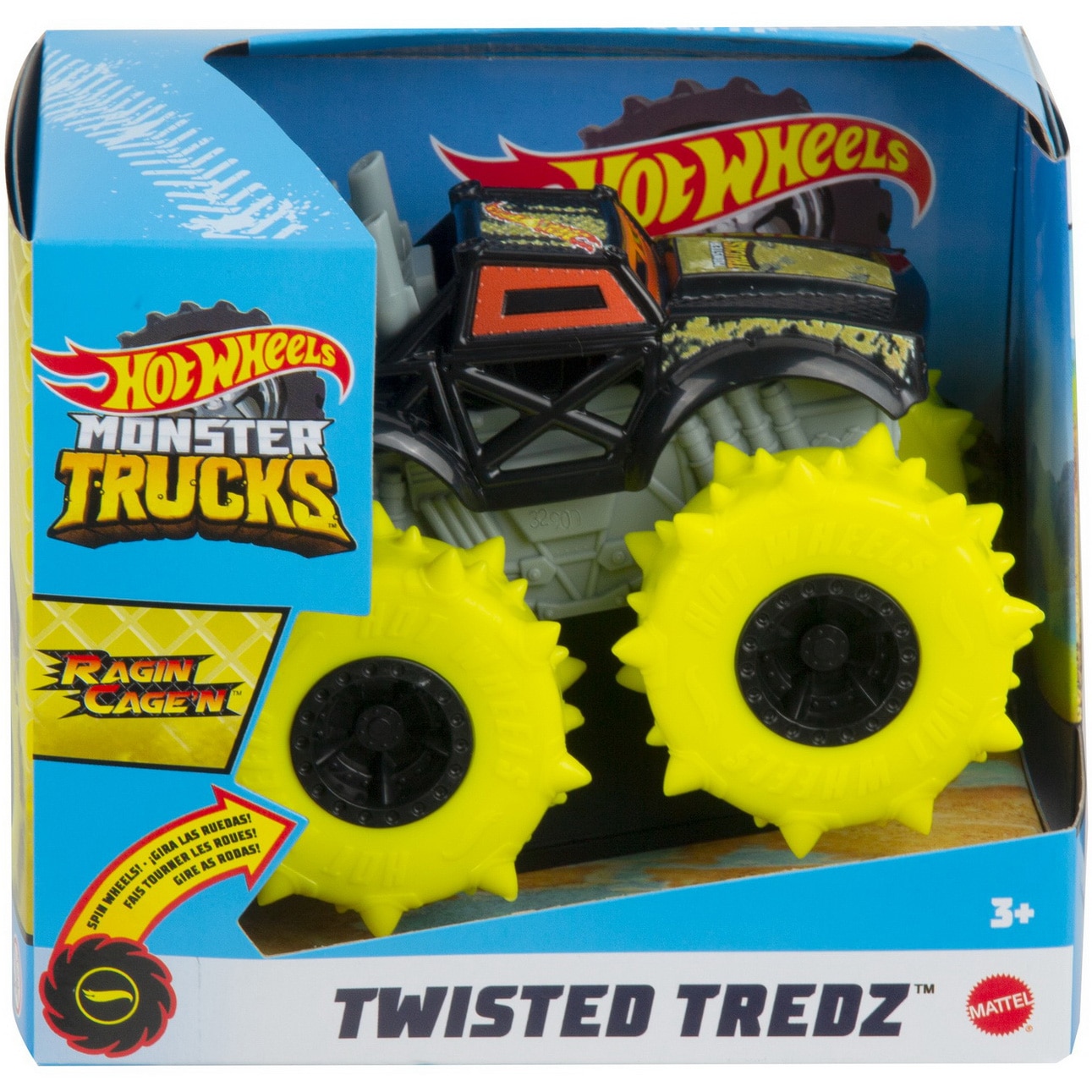 Masinuta Hot Wheels Monster Truck - Twisted Tredz, Ragin Cage, Scara 1: 