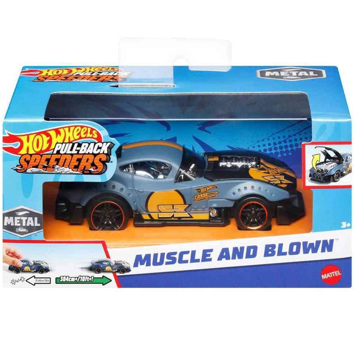 Masinuta Hot Wheels Pull-Back Speeders - Muscle and Blown, scara 1:43