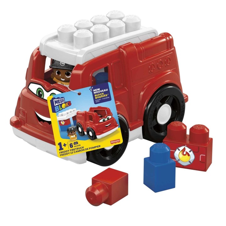 Mega Bloks First Builders építőkészlet, Freddy Firetruck, 6 db, 1+ év, piros