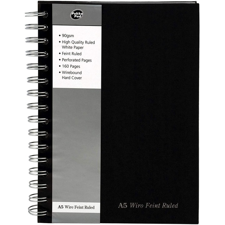 Caiet cu spirala Pukka Pad A5,160 pag, dictando, microperforatii, coperti intarite textil