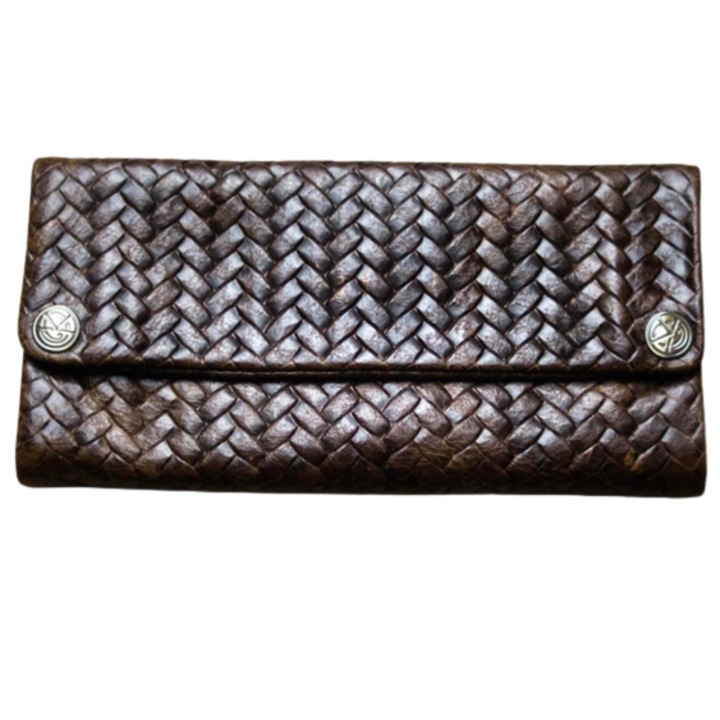 Portofel tutun piele naturala Original Kavatza Wallet Woven Havana (small) Antique Style maro
