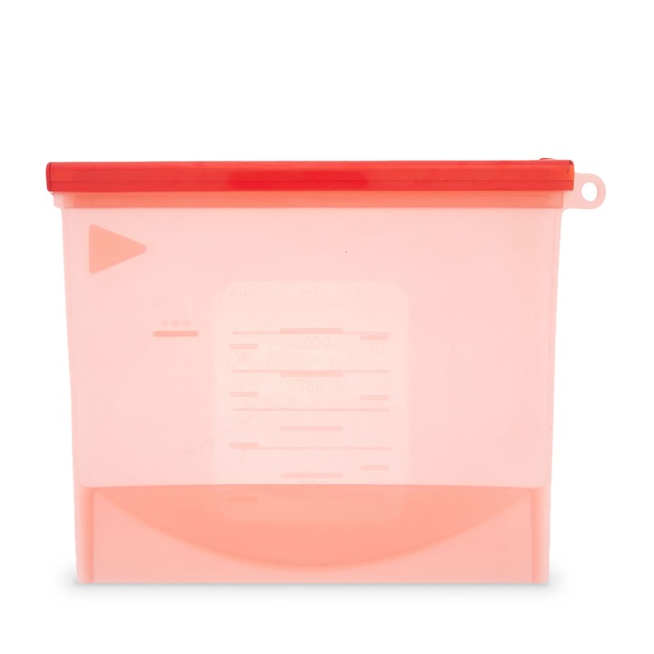 Punga alimentara din silicon, zioda smart essentials®, gradata, reutilizabila, cu inchidere etansa, pentru depozitare, transport, congelare alimente, 17x20cm, 1000ml, rosu