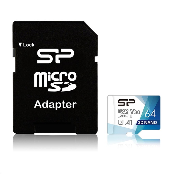 MicroSDXC карта с памет, Silicon Power, 64 GB, Class 30, UHS-I