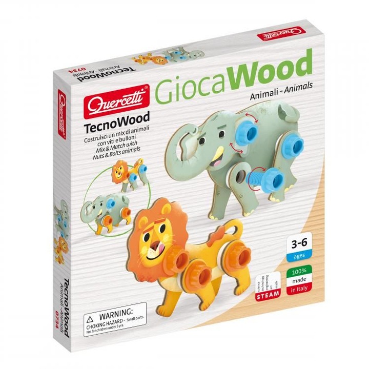 Quercetti "Tecno - Állatok" fa építőjáték (0734) (qu0734)
