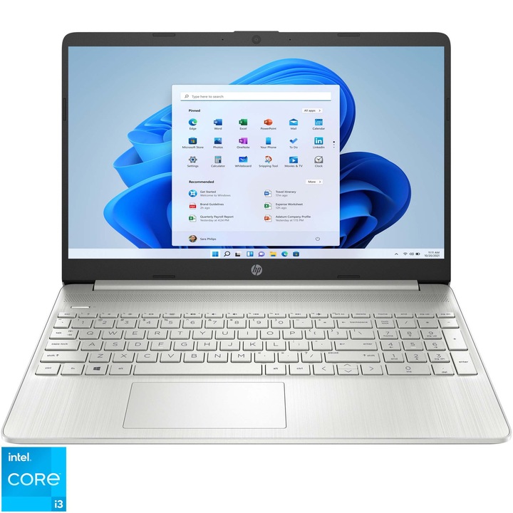 Laptop HP 15s-fq5031nq cu procesor Intel® Core™ i3-1215U pana la 4.40 GHz, 15.6", Full HD, 8GB DDR4, 256GB SSD, Intel® UHD Graphics, Windows 11 Home, Natural Silver