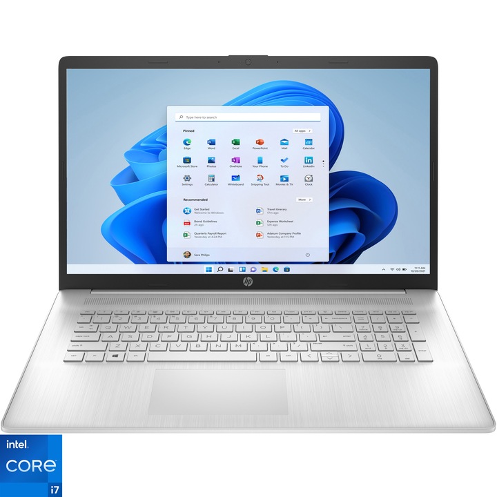 Laptop HP 17-cn2031nq cu procesor Intel® Core™ i7-1255U pana la 4.70 GHz, 17.3", Full HD, IPS, 16GB DDR4, 512GB SSD, Intel® Iris® Xe Graphics, Windows 11 Home, Natural Siver