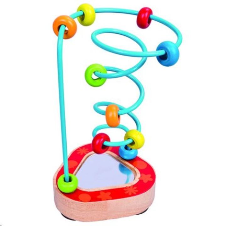 Дървена играчка с огледало, Лабиринт с топчета, 9,5x15,5x9,5 см
