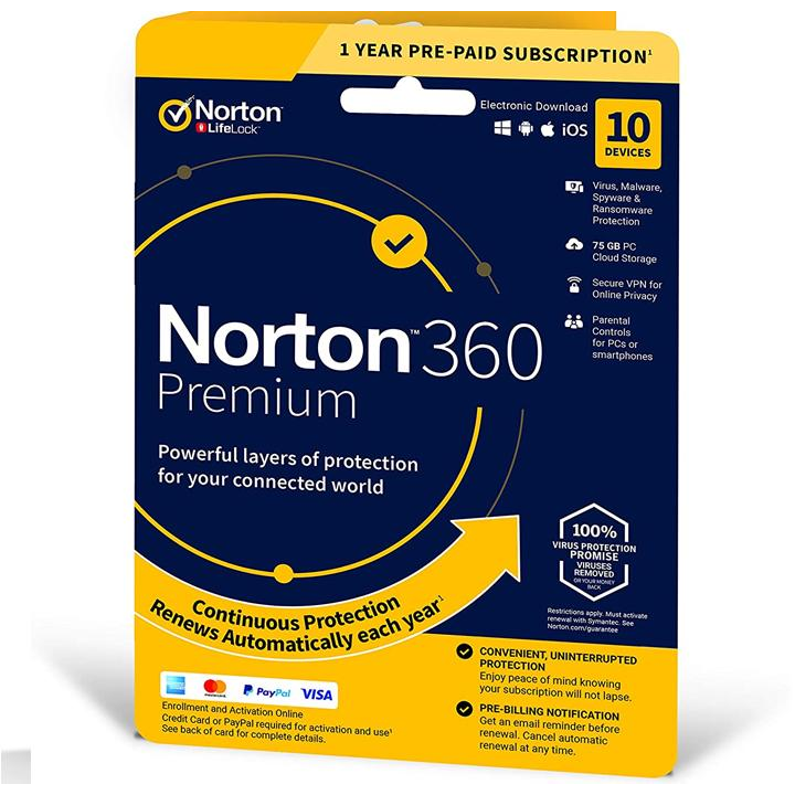 Norton 360 Premium + 75GB Cloud Storage - 10 eszköz / 1 év 21416702 elektronikus licensz