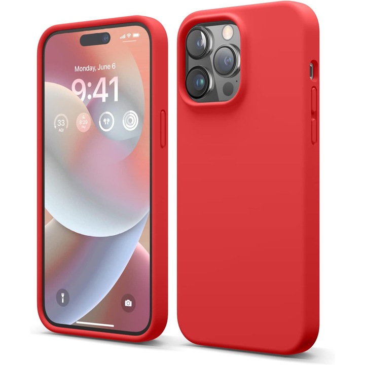 Husa Silicon pentru iPhone 15 Pro Max, Rosu, Ultra Slim, Silicon, Calitate Premium, Interior din microfibra