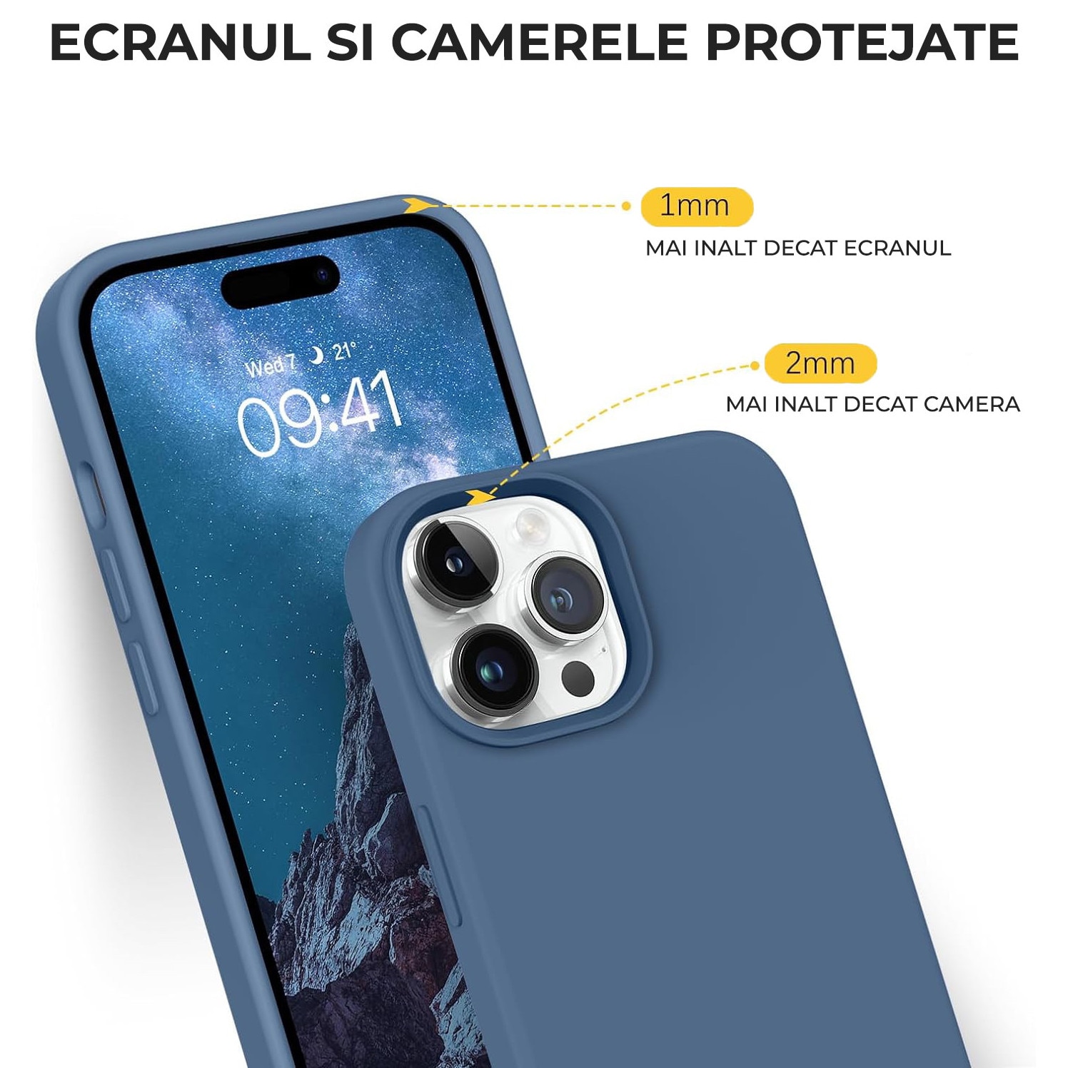 Husa Silicon pentru iPhone 15 Pro Max, Albastru inchis, Ultra Slim, Silicon, Calitate Premium, Interior din microfibra