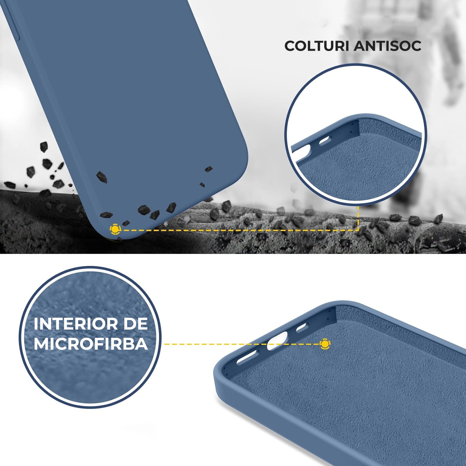 Husa Silicon pentru iPhone 15 Pro Max, Albastru inchis, Ultra Slim, Silicon, Calitate Premium, Interior din microfibra