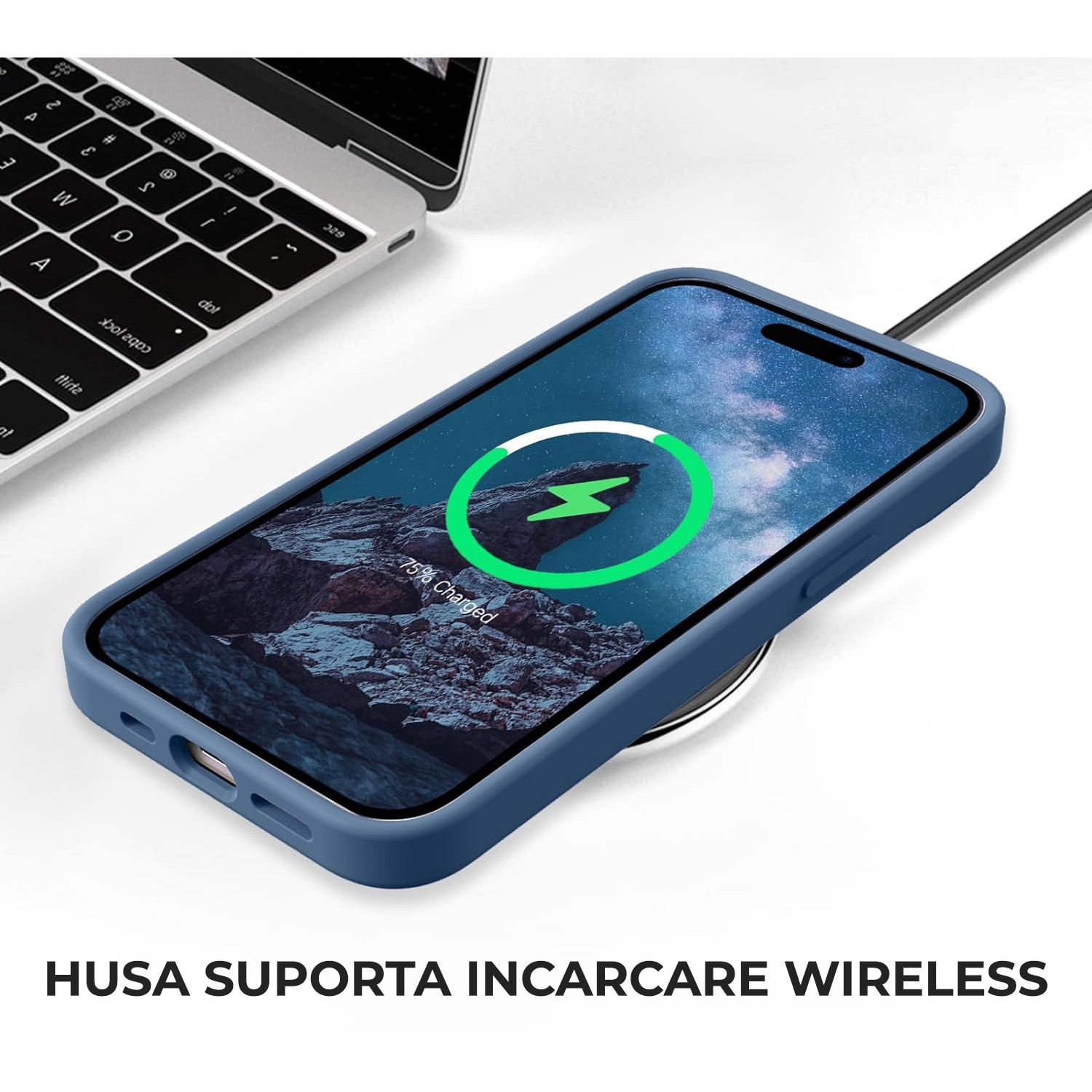 Husa Silicon pentru iPhone 15 Pro Max, Albastru inchis, Ultra Slim, Silicon, Calitate Premium, Interior din microfibra