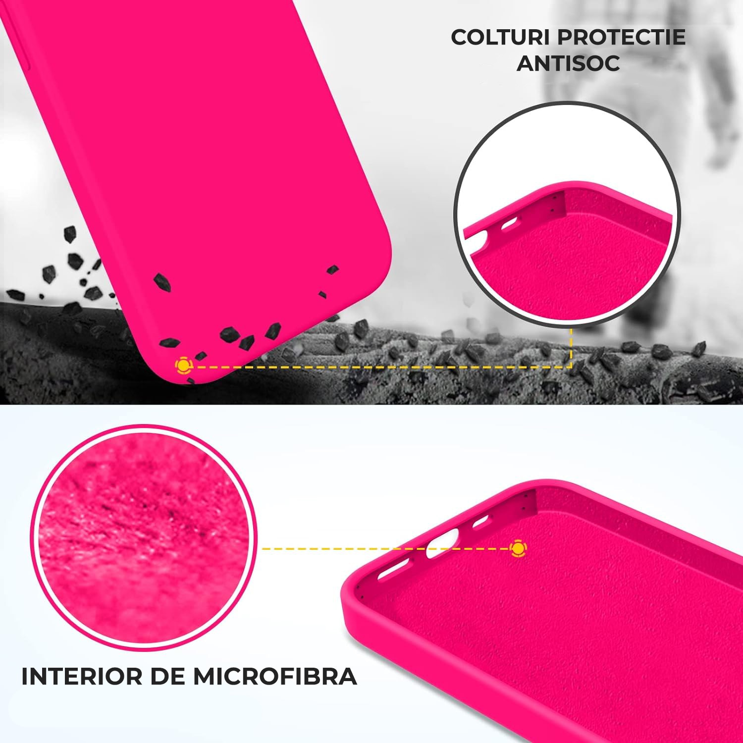 Husa Silicon pentru iPhone 15, Roz Neon, Ultra Slim, Silicon, Calitate Premium, Interior din microfibra