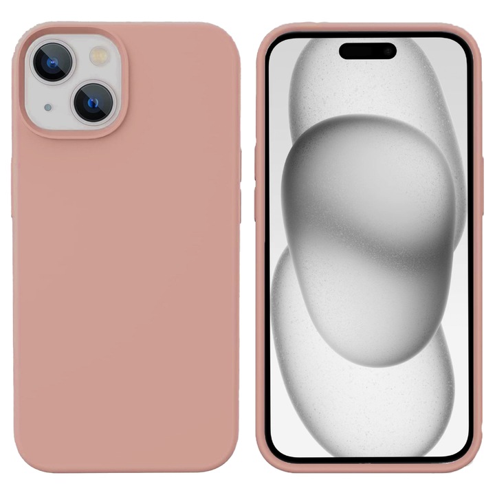 Szilikon tok iPhone 15 Plus készülékhez, világos rózsaszín, ultravékony, szilikon, prémium minőségű, mikroszálas belső