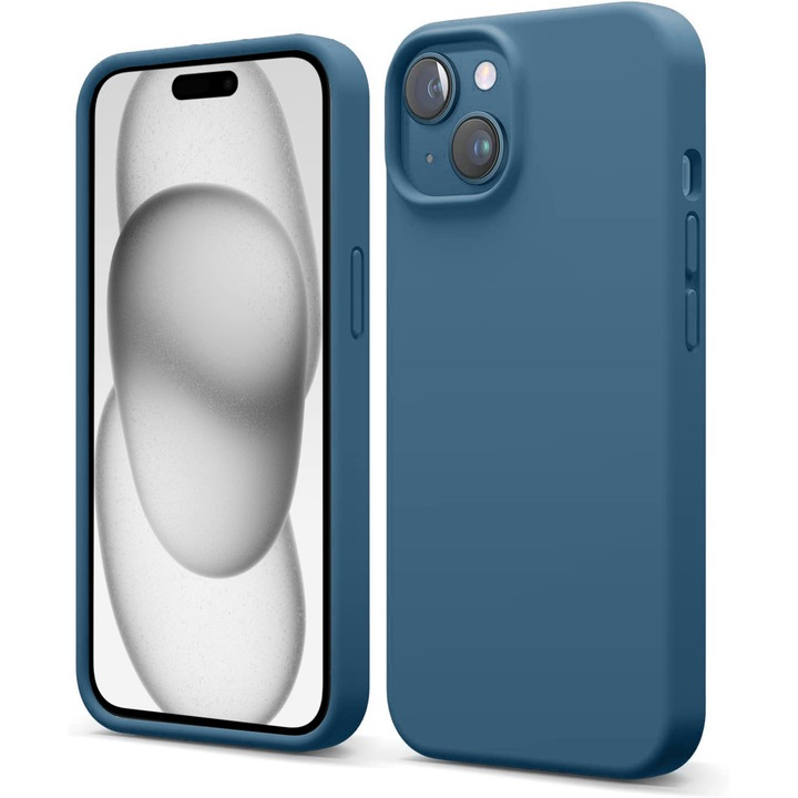 Husa Silicon pentru iPhone 15 Plus, Albastru Inchis, Ultra Slim, Silicon, Calitate Premium, Interior din microfibra