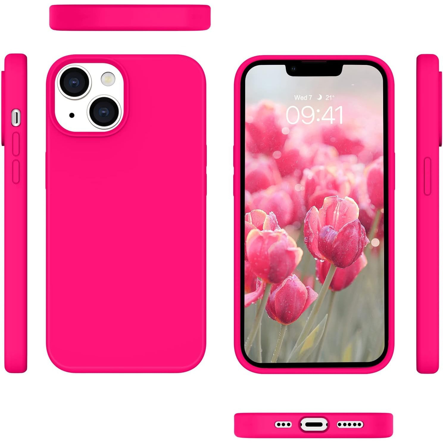 Husa Silicon pentru iPhone 15, Roz Neon, Ultra Slim, Silicon, Calitate Premium, Interior din microfibra