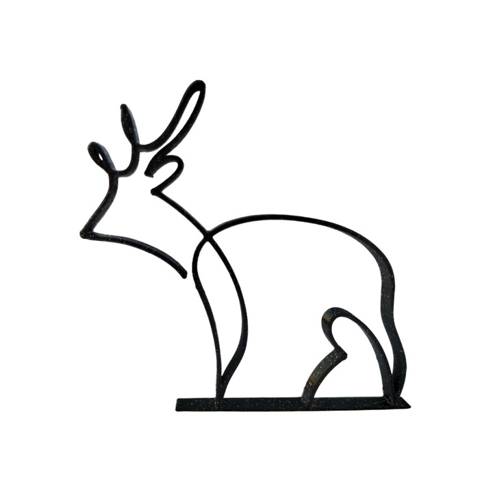 Decoratiune minimalista cu forma de cerb, pentru decor modern, negru sparkle, single line, 150x120x15 mm