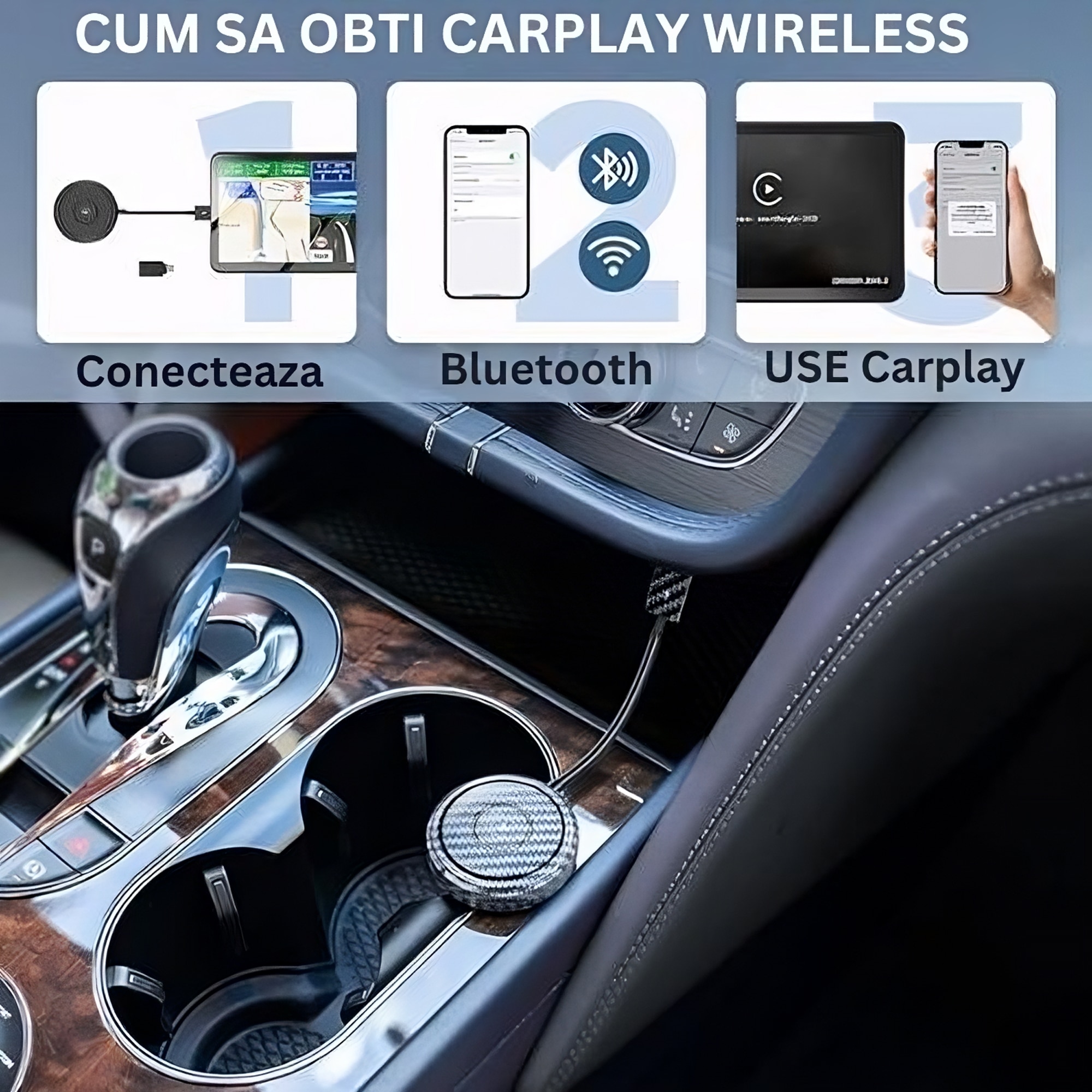 Безжичен адаптер за кола goBERA, Съвместим с Apple Carplay, За ...