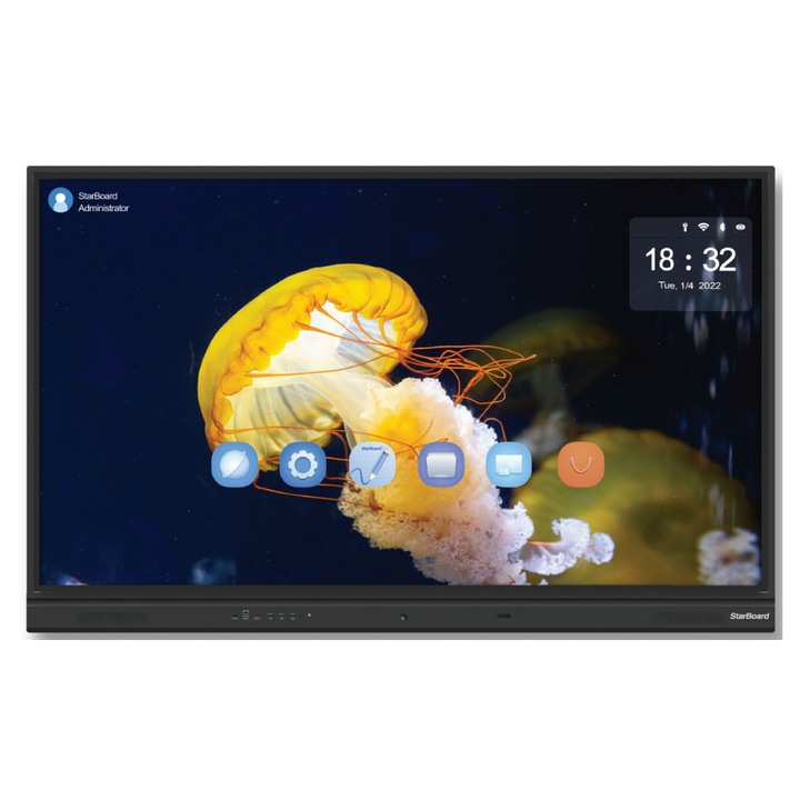 Display interactiv Starboard YL5X-65-Pro, diagonala 65", UHD 4K, Android 11, 8GB DDR4, 128GB memorie, 450cd/m2, 40 de puncte touch, sticla securizata de 4mm