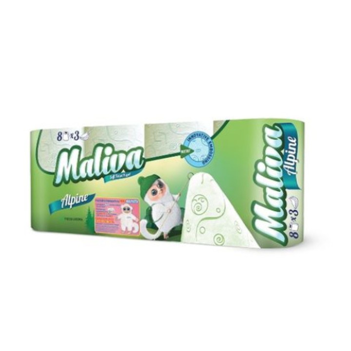 Hartie igienica parfumata MALIVA Alpine 3 straturi, 8 role, 17M/rola