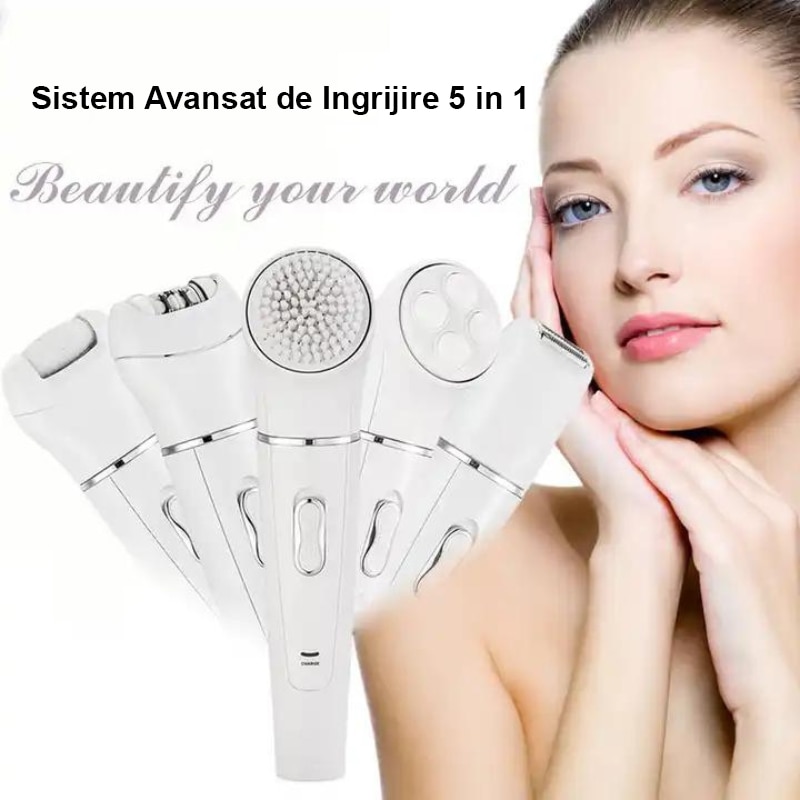 Epilator 5 in 1 KEMEI KM2199 Umed & uscat Exfoliere, Masaj facial, Cap
