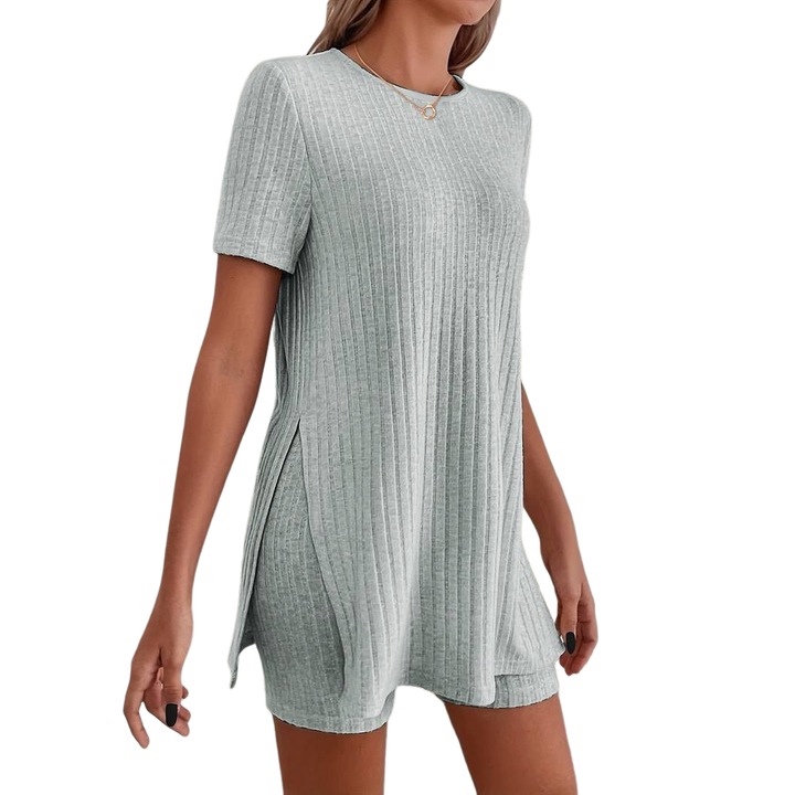 Плетен комплект - панталон и горнище, сив, Сив