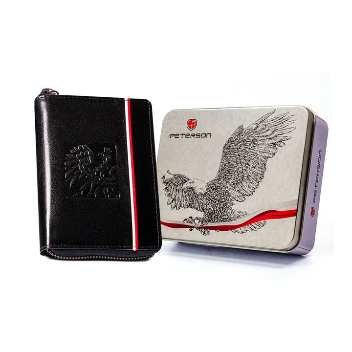 Мъжки портфейл, естествена кожа, черен, Peterson, ptn 340P-02, 12,5 x 10 x 2,5 cm