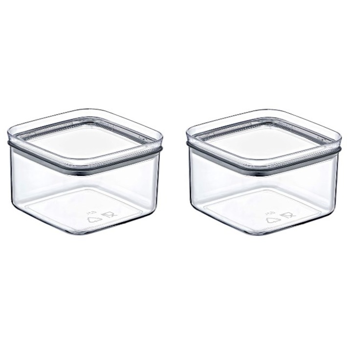 Set 2 recipiente pentru depozitarea alimentelor cu capac, stivuibile, transparent, plastic, 2 x 0.5 litri, 11x11x7cm