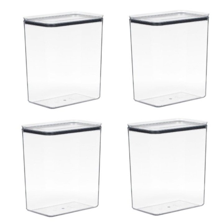 Set 4 recipiente pentru depozitarea alimentelor cu capac, stivuibile, transparent, plastic, 4 x 4 litri, 17x11x27cm