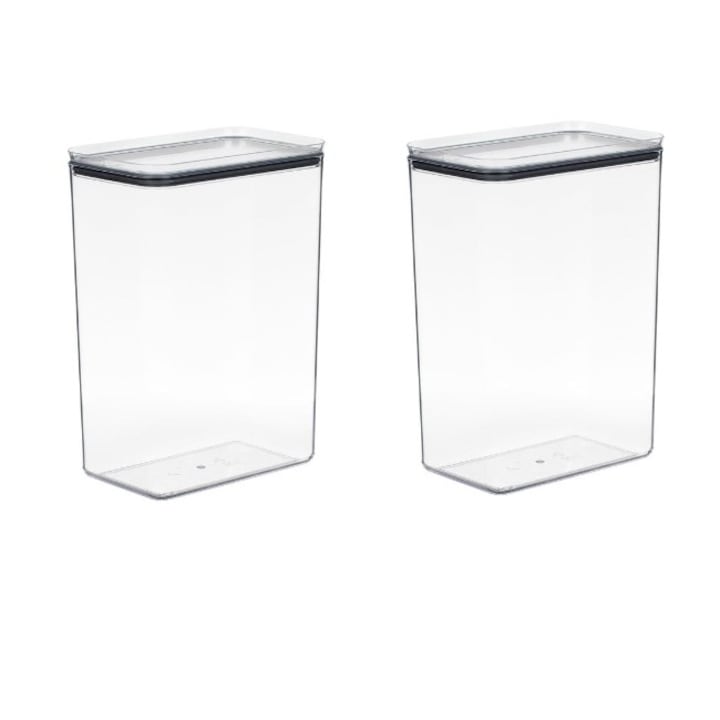 Set 2 recipiente pentru depozitarea alimentelor cu capac, stivuibile, transparent, plastic, 2 x 4 litri, 17x11x27cm