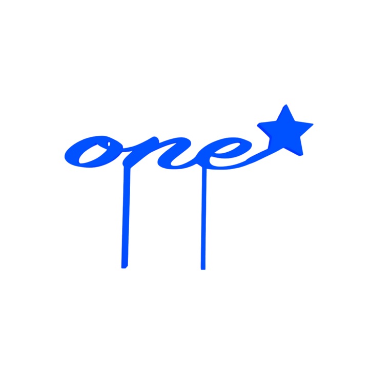 Декорация за торта, топер "ONE" една година щастие, първата година на щастието 12,5x 19,2 см синьо