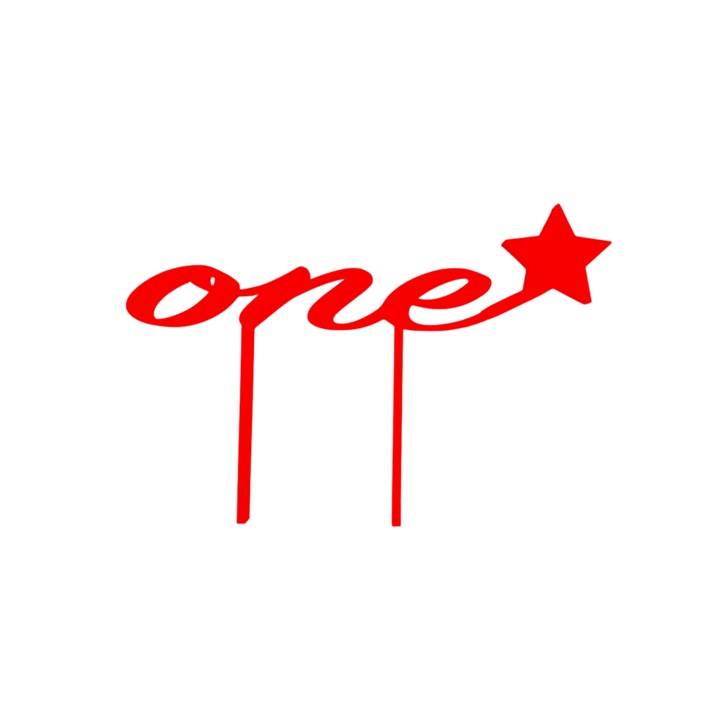 Декорация за торта, топер "ЕДНО" една година щастие, първа година щастие 12,5x 19,2 см червена