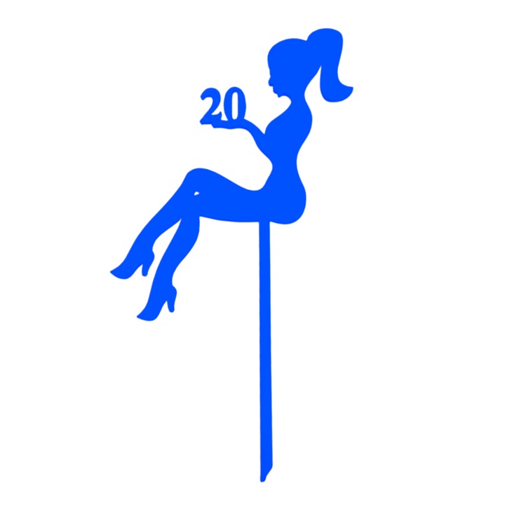 Декорация за торта, "LADY-20" топер shining lady, elegance, рожден ден 17.8x 9.5 cm син