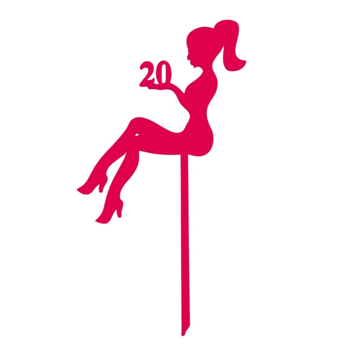 Украса за торта, "LADY-20" топер блестяща дама, елегантност, рожден ден 17,8x 9,5 см малиново розово