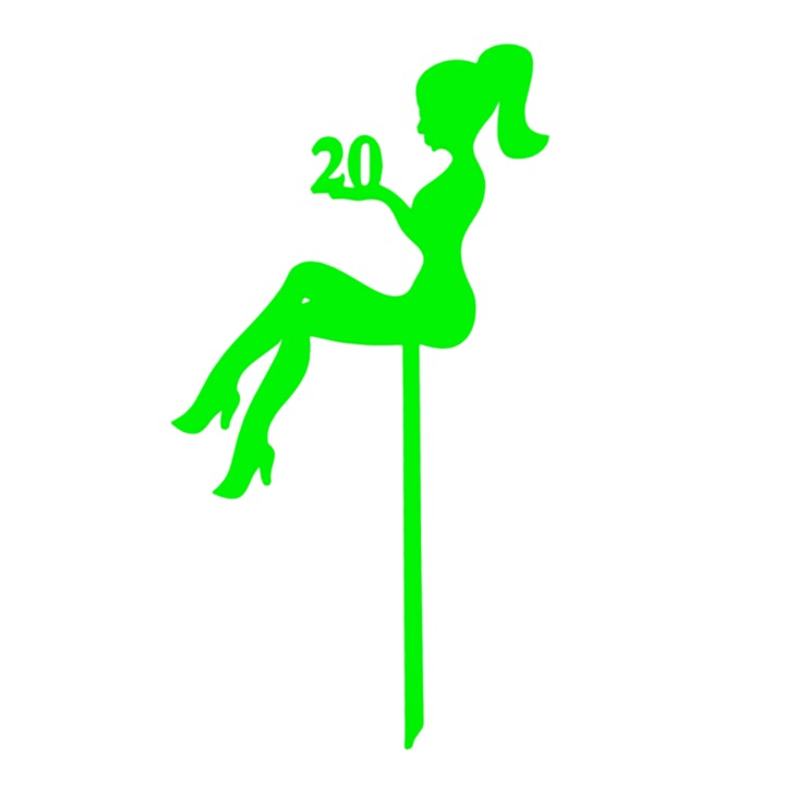 Украса за торта, "LADY-20" топер shining lady, elegance, рожден ден 17.8x 9.5 см зелен