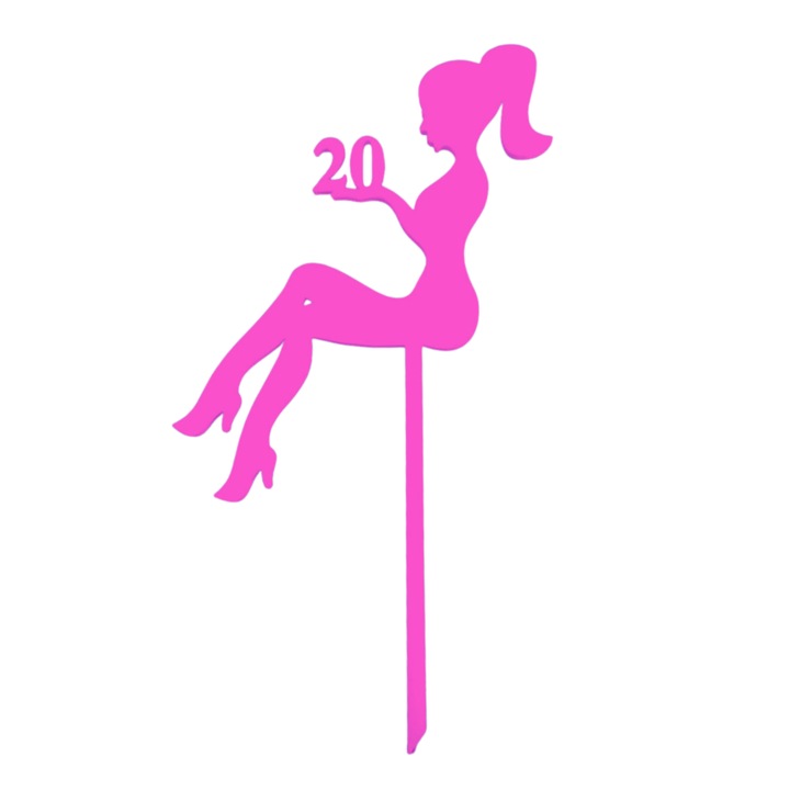 Декорация за торта, "LADY-20" топер блестяща дама, елегантност, рожден ден 17,8x 9,5 см светло лилаво